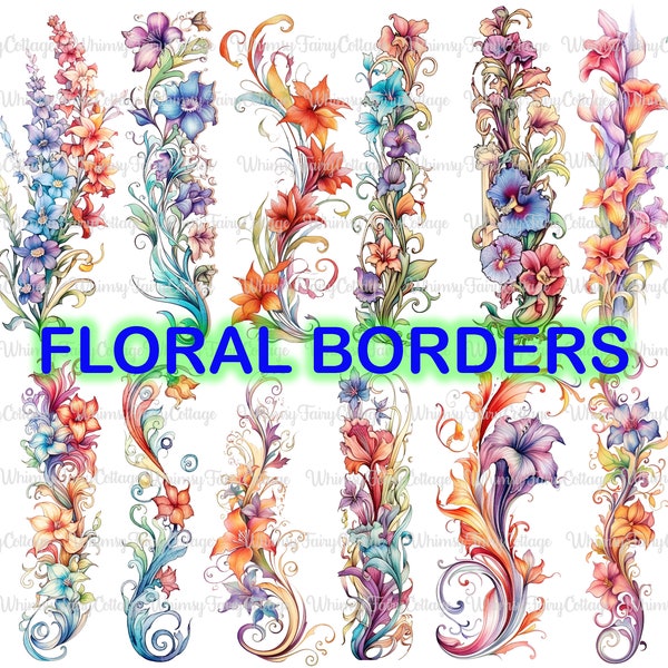 16 Watercolor Floral Borders Clipart, PNG Transparent, Cardmaking Borders, Journaling Borders PNG, Digital Paper Flower Borders, Sublimation