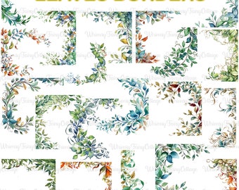 20 Leaves Border Clipart, Cardmaking Borders PNG, Foliage Journaling Borders, Scrapbook Leaf Elements, Watercolor Leaves, Foliage Border PNG