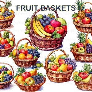 Cestas de frutas PNG Clipart transparente, Clip Art digital de cosecha de frutas vibrantes, Arte de pared de cocina imprimible PNG, Cosecha de jardín de verano PNG