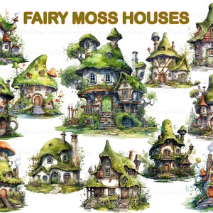 Fairy Moss House Clipart PNG Transparent, Fantasy Green Cottages PNG Digital Art Scrapbooking Whimsical Craft House Fairytale Cottage PNG