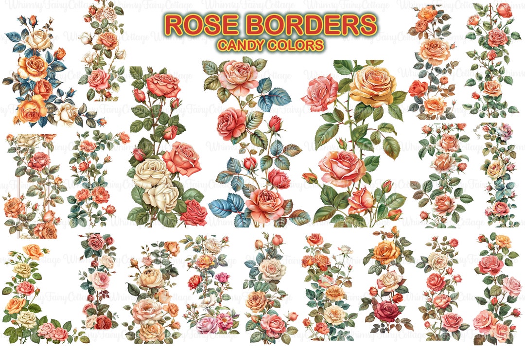 Vertical Roses Border 20 Rose Border Clipart PNG Transparent, Candy Color Roses Vertical ...