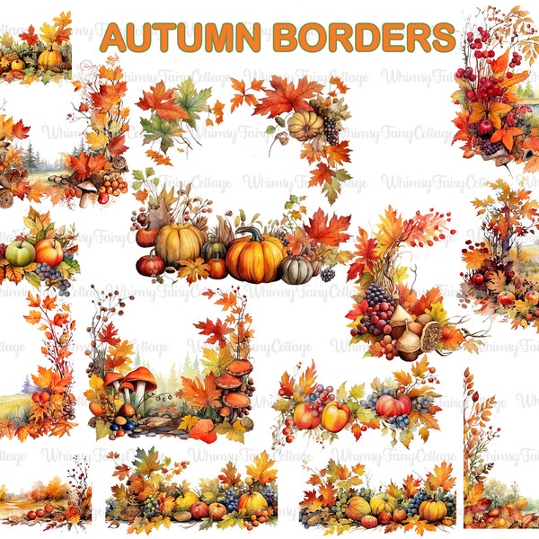 Autumn Border Clipart, Journaling Fall Borders, Sublimation Border PNG, Scrapbooking Autumn Borders, Commercial Use, Fall Decorative Borders