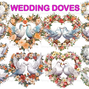 Mariage colombe coeur guirlande Clipart PNG Transparent, coeur floral romantique numérique Clip Art, fleurs en forme de coeur PNG, fond de mariée PNG