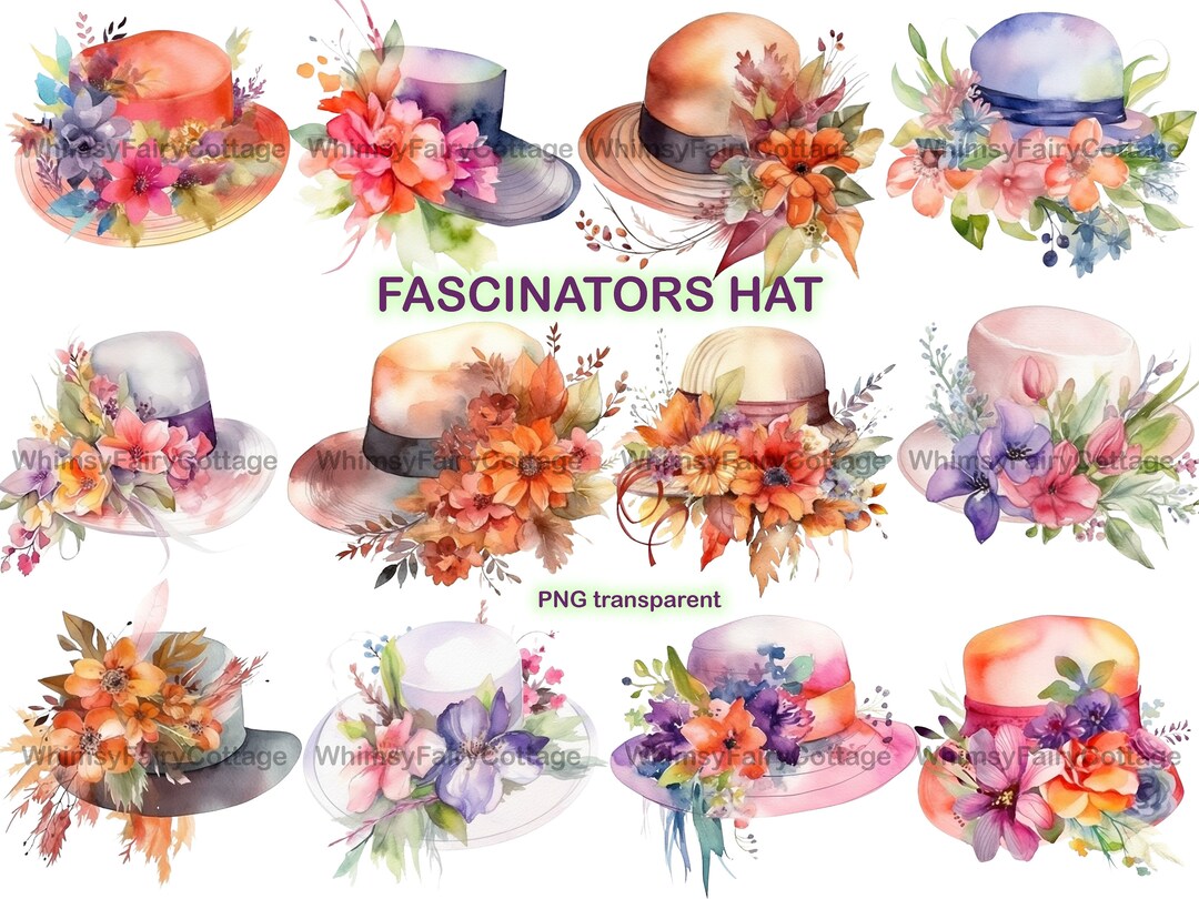 12 Watercolor Fascinators Hat Clipart, PNG Transparent Commercial Use