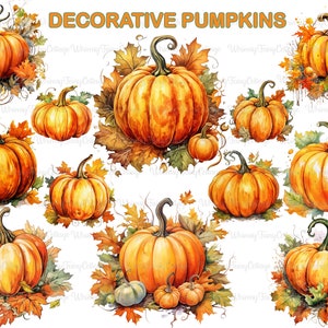 Decorative Fall Pumpkin Clipart PNG Transparent, Watercolor Pumpkins PNG, Autumn Decor, Fall Theme Decorative Elements, Pumpkin Logo PNG