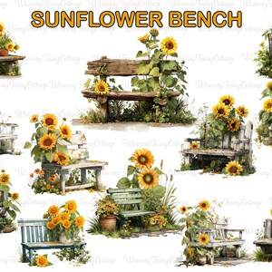 Sunflower Bench Clipart: Rustic Farmhouse PNG (Digital Download, 12 Files 2500x2500px)