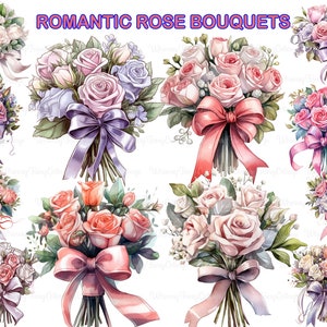 Clipart de buquê de rosas românticas PNG transparente, elementos de cartão de casamento de rosas, clipart digital, borda floral PNG, diário de rosas PNG