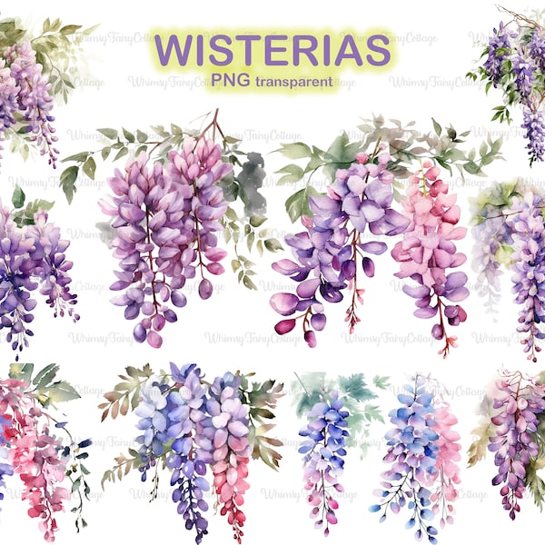 Wisteria Flowers Clipart, Fleurs violettes et roses PNG Scrapbooking Fond Journaling Border Spring Floral Borders Planners Papeterie