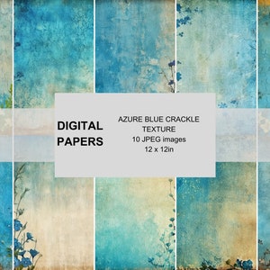 Azure Blue Crackle Texture Digital Paper Background, Grunge Texture Distressed Vintage Blue Paper Rugged Rustic Blue Green Digital Wallpaper