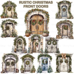 Rustic Christmas Front Door Clipart PNG Transparent, Distressed Doors PNG, Holiday Cardmaking Doors, Christmas Doors PNG, Christmas Card png