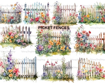 Picket Fences PNG Transparent Clipart, Floral Border PNG Scrapbooking Cardmaking Background Garden Junk Journaling Elements Stationery