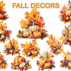 Decoraciones de calabaza de otoño PNG transparente, Follaje de otoño PNG, Calabazas de otoño PNG, Elementos de fondo para proyectos de manualidades con temática de otoño