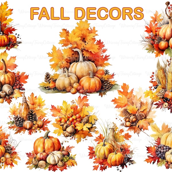 Fall Decorations Clipart PNG Transparent, 12 Autumn Decoration Digital  Clip art, Autumn Scene PNG, Fall Pumpkins Borders and Banners PNG