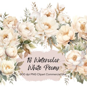 Watercolor White Peony Bouquet Clipart-18 PNG,Transparent Background,Peony clipart,Floral Watercolor Bundle,Instant download,Commercial use