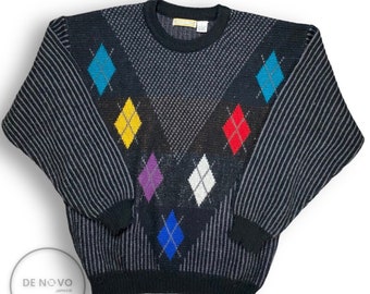 Adam Sloane Vintage Colorful Argyle Grandpa Sweater Size Large