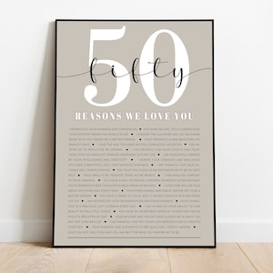 DIGITAL 50 Reasons We Love You 50th Birthday Gift for Him Present For Her Anniversary Surprise for Boyfriend