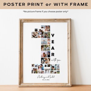 Póster collage de fotos del primer aniversario IMPRESO, regalo para novio, 1 año contigo, regalo para novia, boda / A1