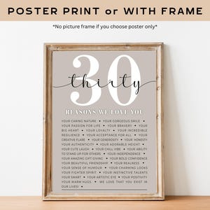 PRINTED 30 Reasons We Love You 30th Birthday Gift for Him Present For Her Anniversary Surprise for Boyfriend