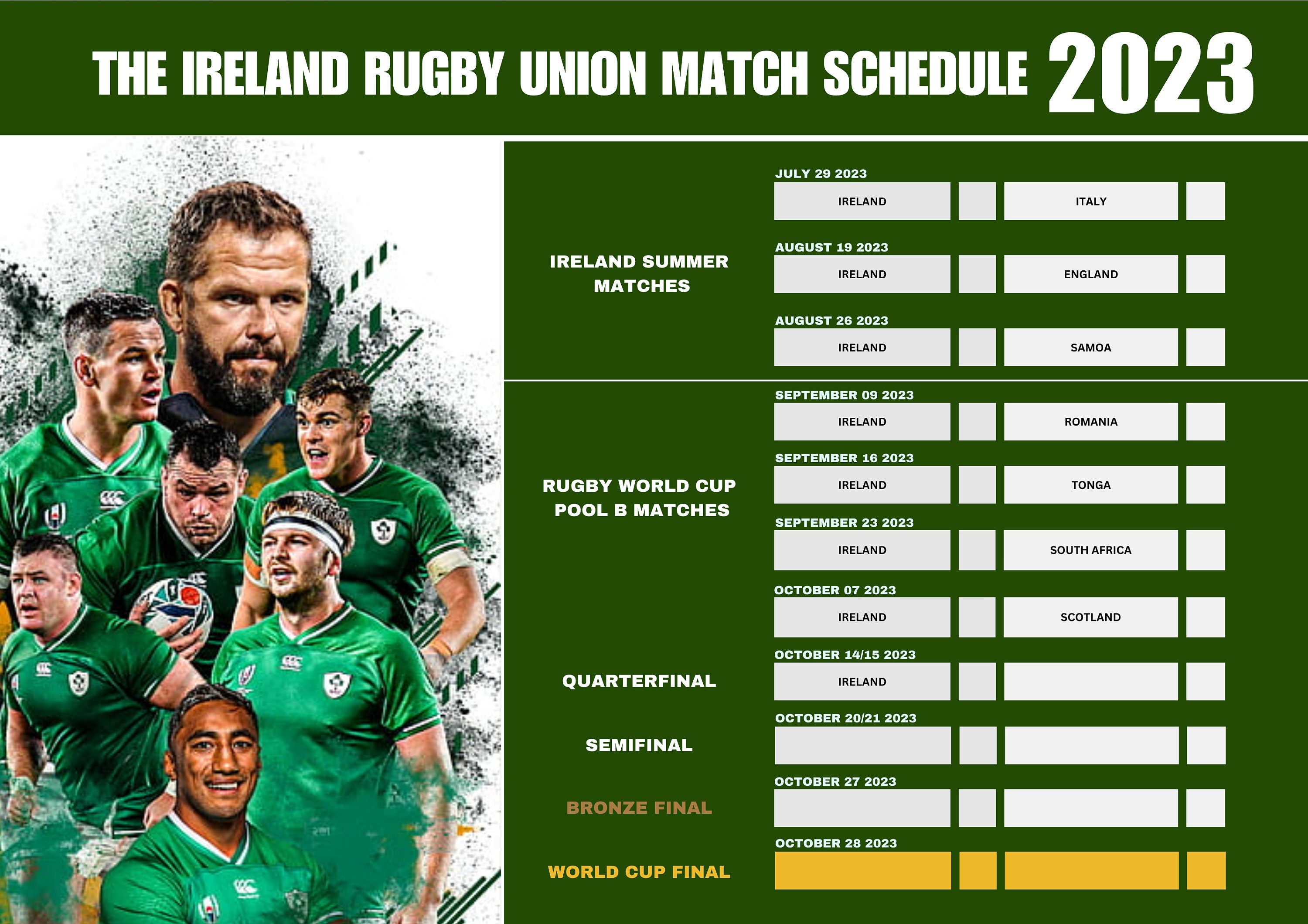 2023 Ireland Rugby Match Schedule Posters A1 Digital Poster