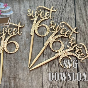 Sweet 16 SVG Download for Cake Topper or Cupcake Toppers