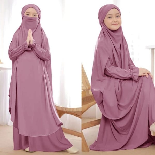 Girls Khimar Dresses / Kids khimar / Girl prayer clothes/ muslim girl - Jersey material / Kids prayer clothes/ kids Hijab