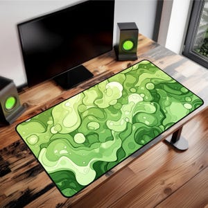 XL Green Desk Mat (31" x 15.5") Matcha Tea Mouse Pad Boba Tea Bubbles Gaming Mousepad