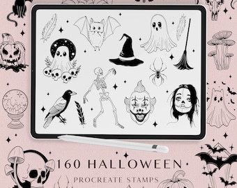 Halloween Procreate Brush Stamps: 160 Spooky Tattoo Designs (Digital Download)