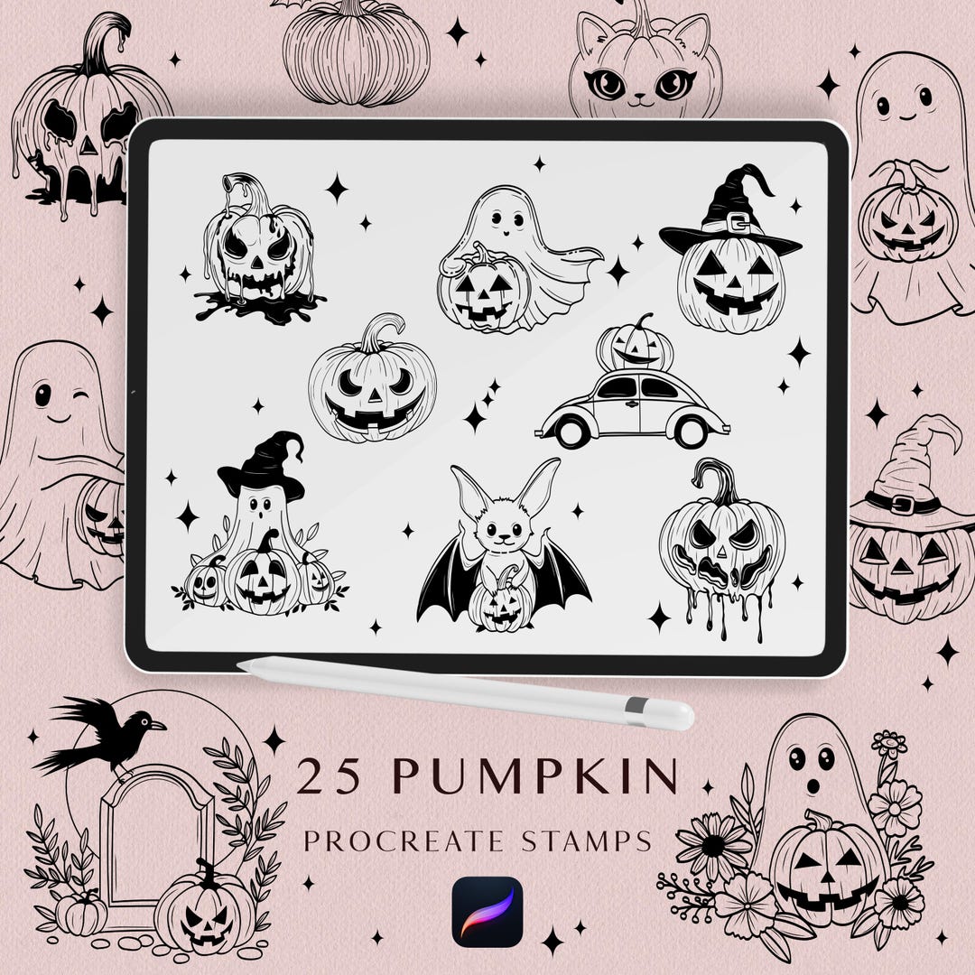 Pumpkin Procreate Stamps, Halloween Spooky Procreate Brush Set - Etsy