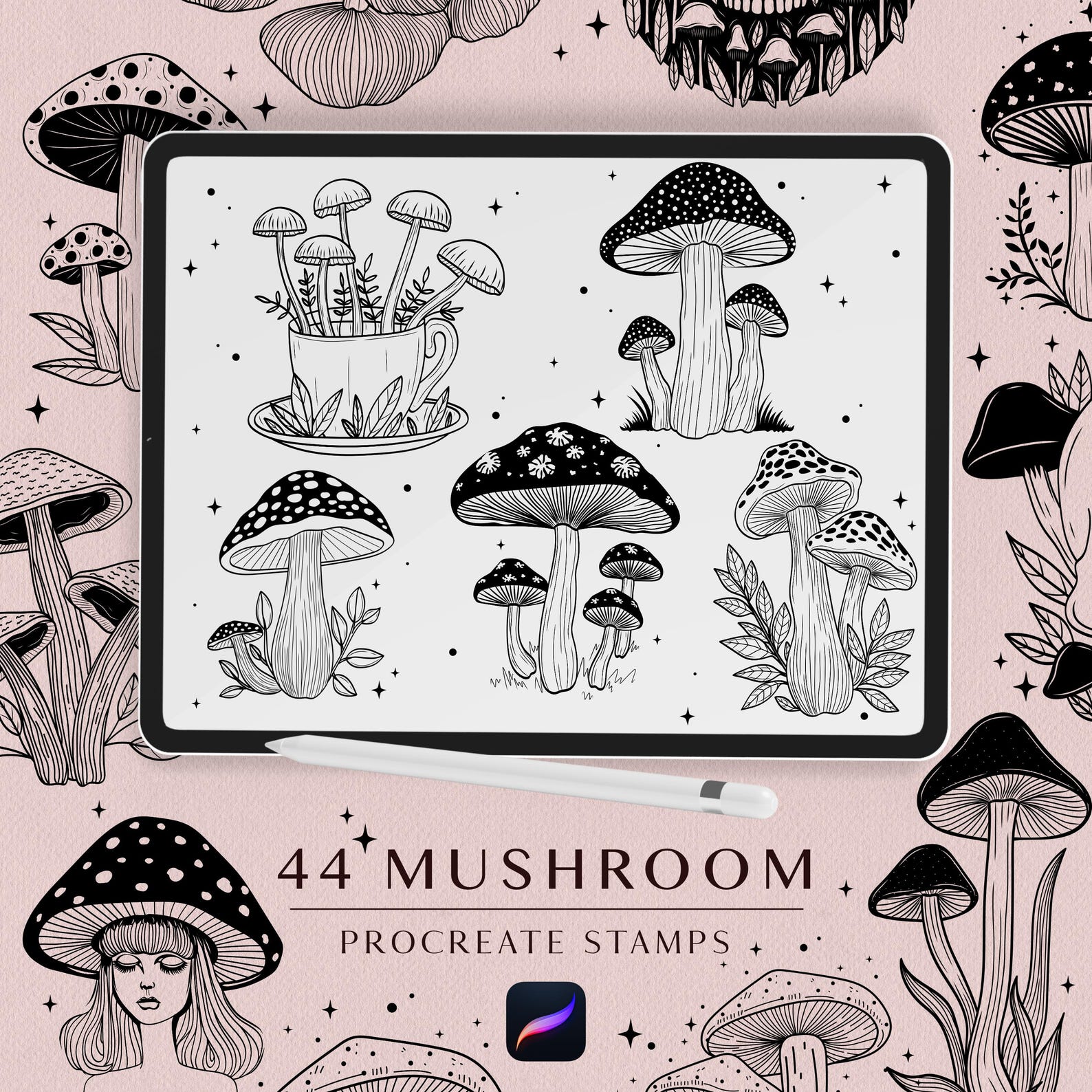Procreate Mushroom Stamps: 44 Mystical Fungi Brushes (digital Download ...