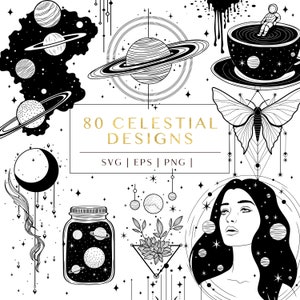 Celestial svg, Galaxy, astronauta, espacio, planetas, estrellas, ilustraciones de vectores de mariposas para uso personal y comercial