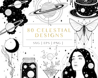 Celestial Vector Illustrations: Galaxy, Planets, Stars (SVG, EPS, PNG)