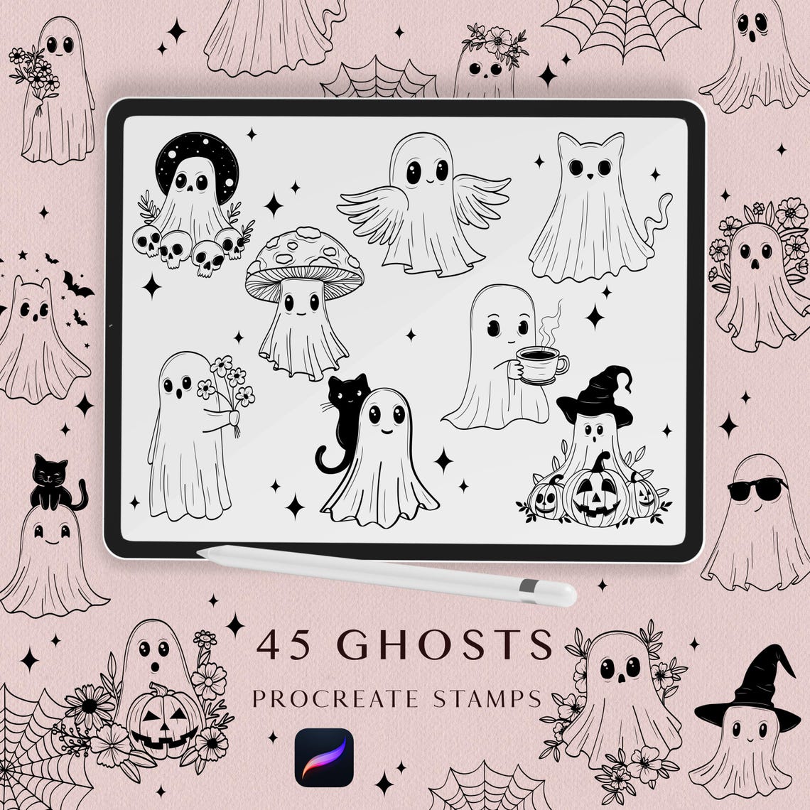 Ghost Procreate Stamps, Spooky Halloween Procreate Brush Set - Etsy