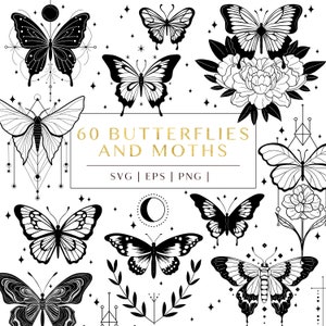 Schmetterling svg, Motte svg, mystisches und blumiges Vektor-Illustrations-Bundle für den persönlichen und kommerziellen Gebrauch