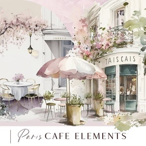 Paris clipart, French cafe watercolor clipart, Romantic paris png, For personal and commercial use, 11 png