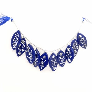 Natural Lapis Lazuli faceted cut with colour field beautiful flower carved Marquise beads for jewelry making , size -15x20mm , 10 pieces