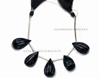 Natuurlijke zwarte onyx handgemaakt gesneden, peer druppelvormige edelsteenkralen, afmeting: 15 x 9 mm, 5 stuks voor het maken van sieraden