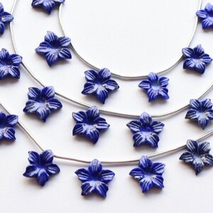 Lapis Lazuli Carved Jasmine Flower Beads Natural Gemstone Carving Side Drill Beads Line | Lapis Beads | 17x17 to 14x14 MM , 10 piece
