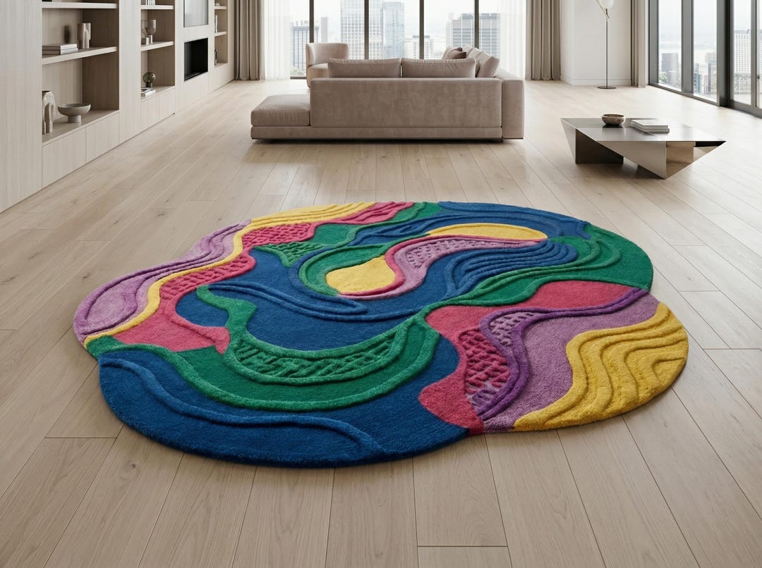 Hand-tufted Wool Area Rug, Abstract Multicolor Sculpted Irregular ...