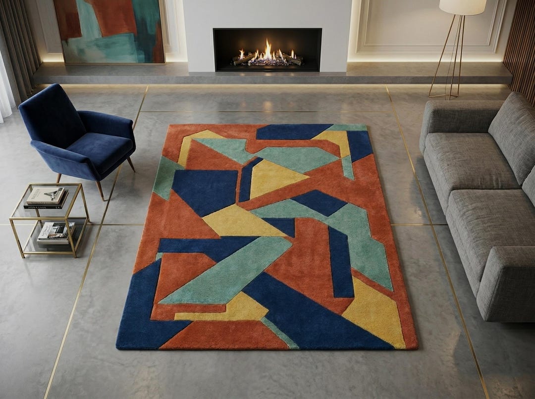 Hand Tufted Wool Area Rug, Modern Geometric Design Multi-colors Living ...