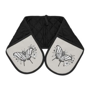 Butterfly Design Oven Mitts - Black Quilted Double-Ended Pot Holder