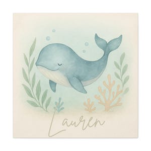 Ocean Nursery Wall Art Personalized Sea Life Baby Print Watercolor Whale Turtle Dolphin Decor Coastal Nursery Gift