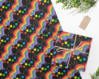 Gay Christmas Wrapping Paper, Queer Holiday Gift Wrap, Xmas Rainbow Wrap, Gay Fun Wrapping Paper (black)