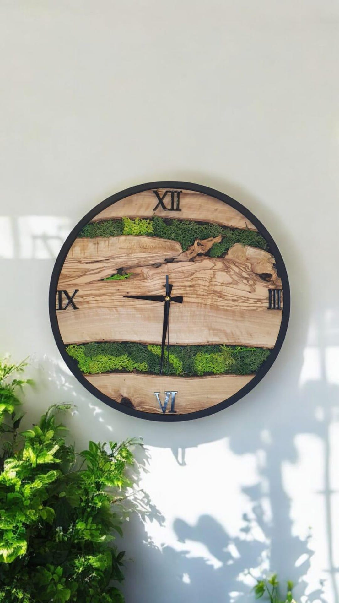 Olive Wood Moss Wall Clock: 16-inch Handmade Silent Clock - Etsy