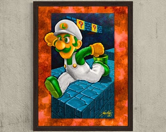 Departing the Mushroom Kingdom (Luigi, Wall Art SMB 1-2, 8-Bit, 3D, Underground)