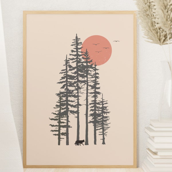 Pacific Northwest Woods Digital Download, Washington State Decor, Minimal Art Print, Oregon State Print