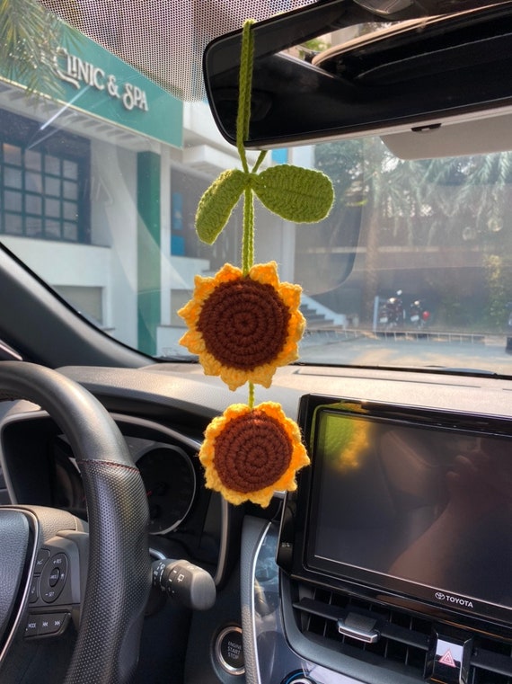 Sonnenblume häkeln Auto Anhänger, häkeln Sonnenblume Auto hängend,  Sonnenblume Auto Rückspiegel Anhänger, Sonnenblume Auto Dekor, häkeln  Sonnenblume - .de
