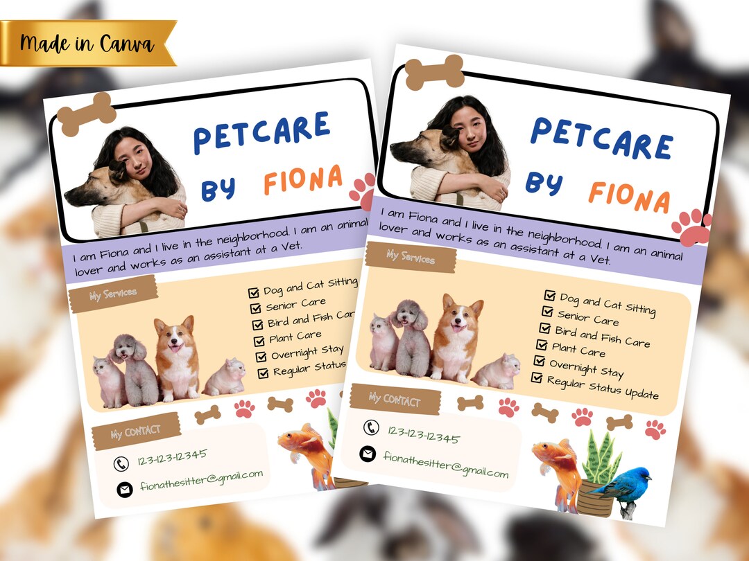 DIY Pet Sitting Services Flyer Small Business Pet Care Flyer