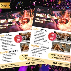 DIY event rental services flyer | brand awareness event planning flyer | Customizable party Flyer | CANVA event equipment Flyer