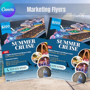 DIY Cruise Agency flyer | editable travel flyer | Customizable Royal Carribean Cruise Flyer | CANVA travel Flyer | Cruise marketing