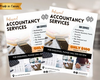 DIY accounting services flyer | small business accounting | Customizable Bookkeeping Flyer | CANVA Tax Preparation | Tax Filing | P&L